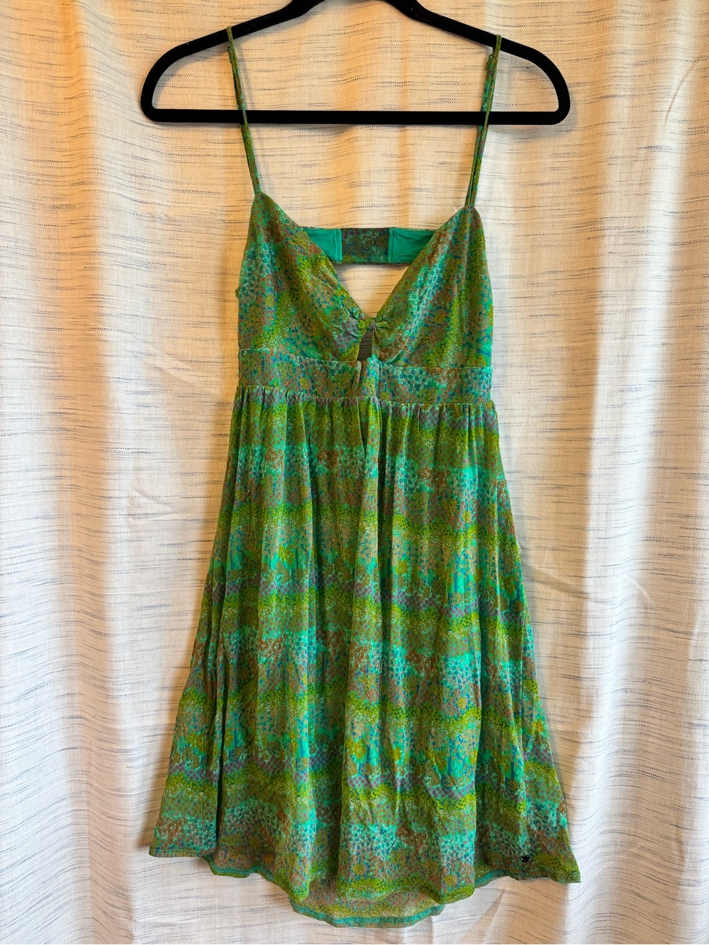 O'Neill Green Patterned Spaghetti Strap Mini Dress